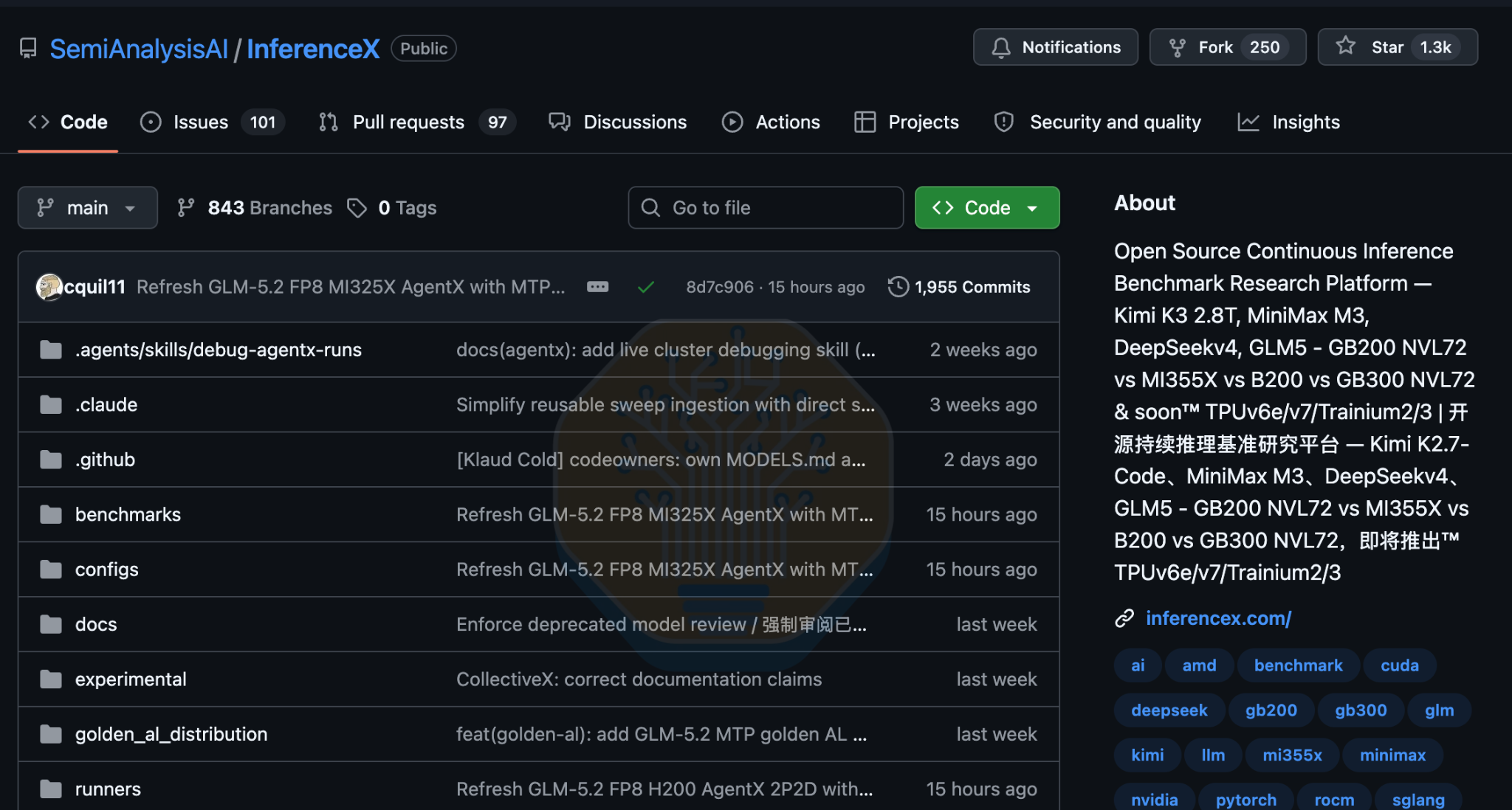 InferenceX GitHub 仓库,展示开源基准测试框架与对比数据