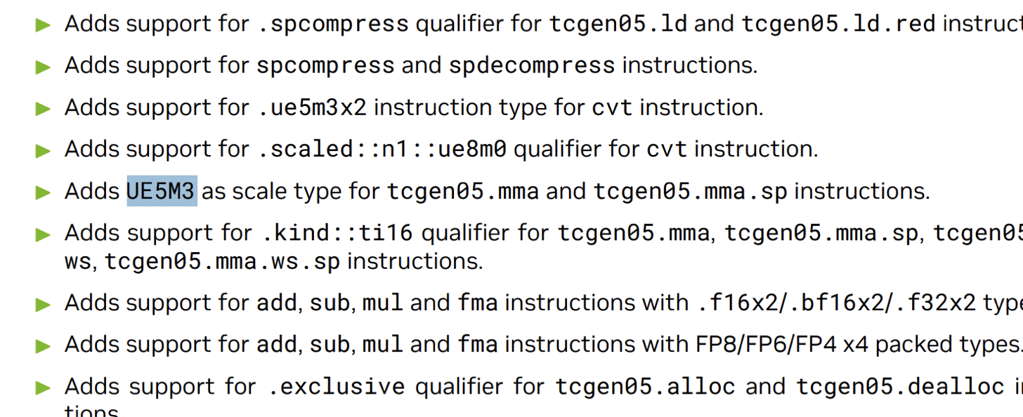 NVIDIA PTX 表格：Rubin Tensor Core 在 UE4M3/UE8M0 之外新增支持 UE5M3 8-bit block scale factor 格式